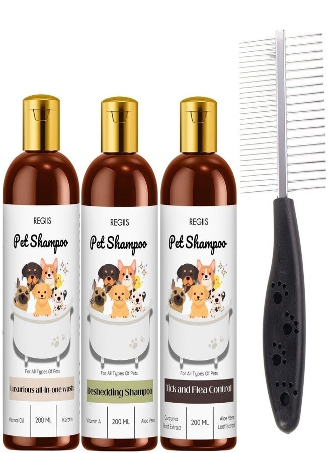 مجموعة شامبو ريجيس للحيوانات الأليفة، تركيبة لإزالة الشعر الزائد ومكافحة القراد، غسول شامل للكلاب والقطط، 200 مل، عبوة من 4 قطع - Image 1